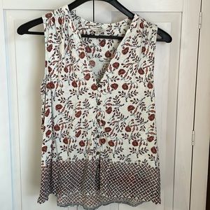 Lucky Brand White Orange Floral Sleeveless V-neck Top Size Medium